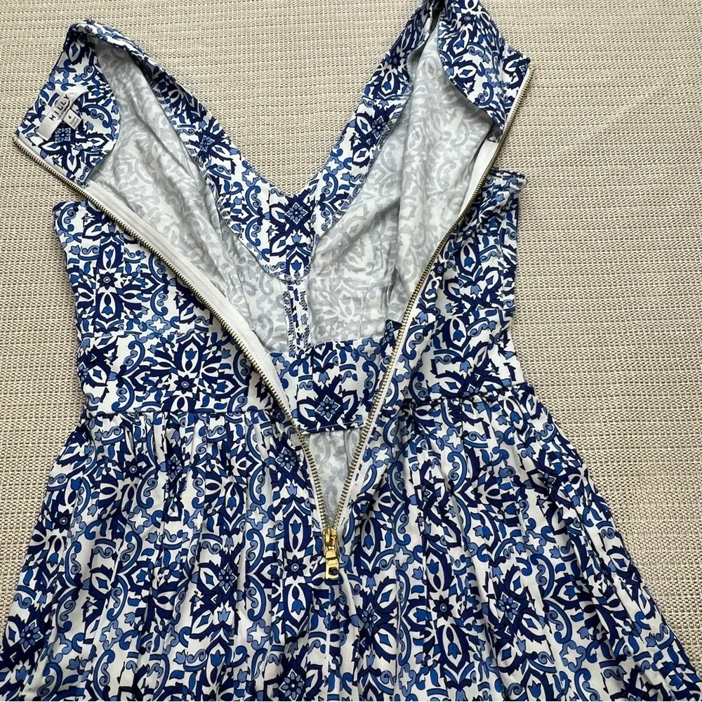 Milly for Design Nation Blue White Aztec Boho Print Fit & Flare Dress Size 4 - Picture 3 of 9